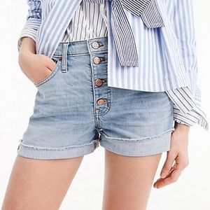 J. Crew High-rise denim short with button fly, Primrose; cuffed cut-off jean